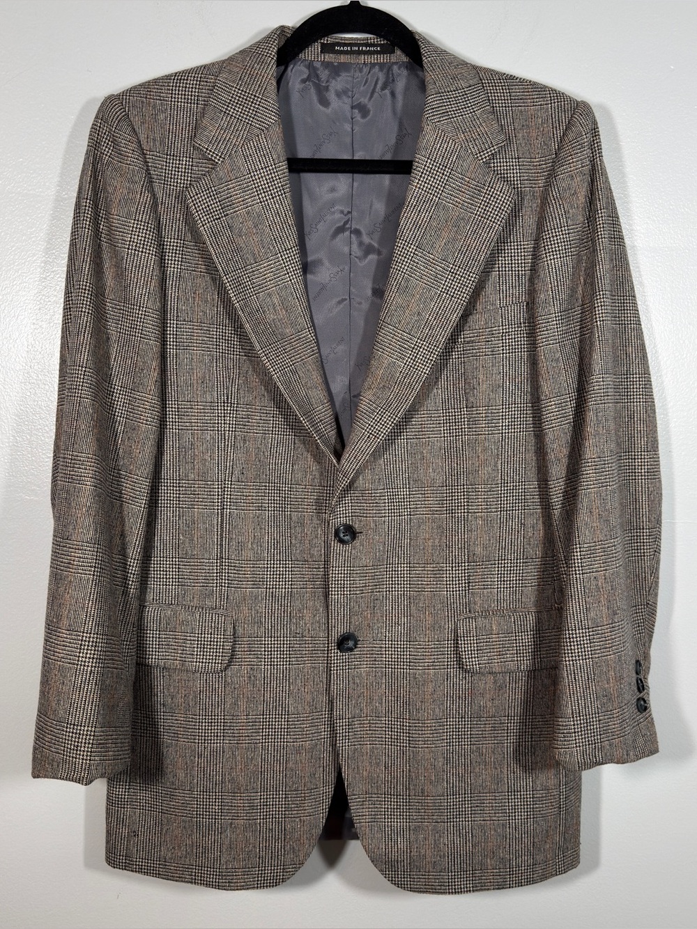 Vintage YSL Yves Saint Laurent Wool Glen Plaid Boyfriend Blazer Made France S/M - Picture 2 of 10
